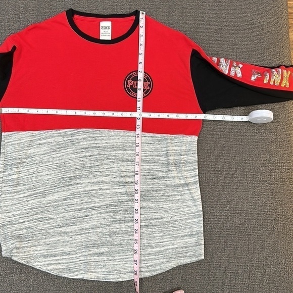 VS Pink Long Sleeve Crew Neck Top - Silver Bling - Size Medium - Picture 8 of 8